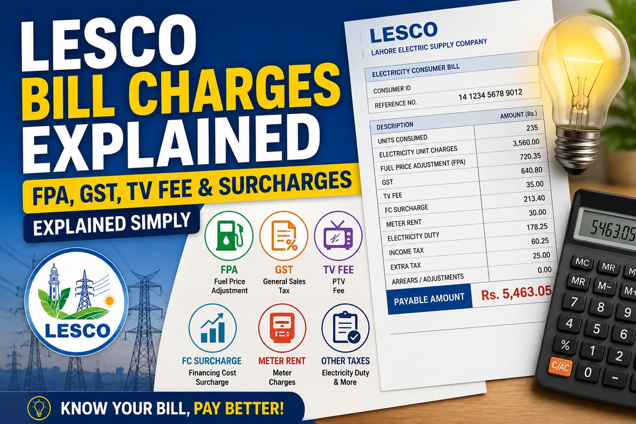 LESCO Bill Charges Explained: FPA, GST, TV Fee and Surcharges